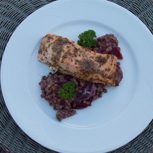 Saumon rôti et lentilles