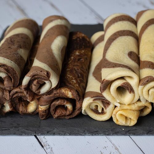 Crêpes en tourbillons bicolores